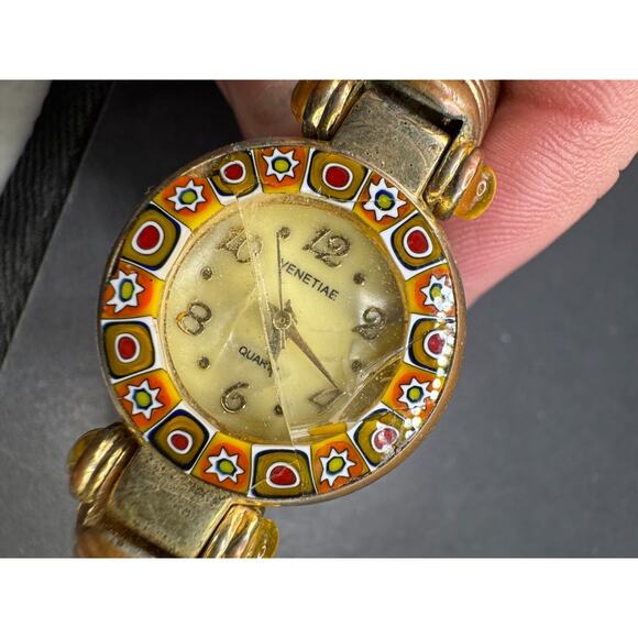 Ladies Venetiae Art Glass Millefiori Glass Gold Tone Tortoise Shell Bangle Band main image 6
